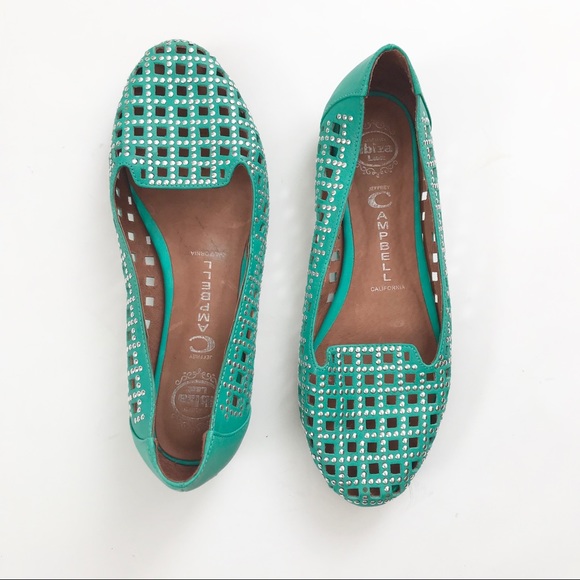 Jeffrey Campbell Shoes - ** Jeffery Campbell ** teal leather studded flats